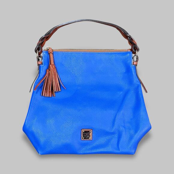 Dooney & Bourke Handbags - Dooney & Bourke Pebble Leather Hobo Bag – Electric Blue with Brown Tassel Strap